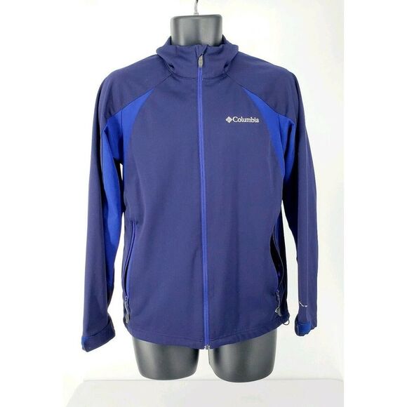 Mens Columbia Omni-Wind Block Tectonic Softshell Wicking Blue Jacket Small - Picture 1 of 4